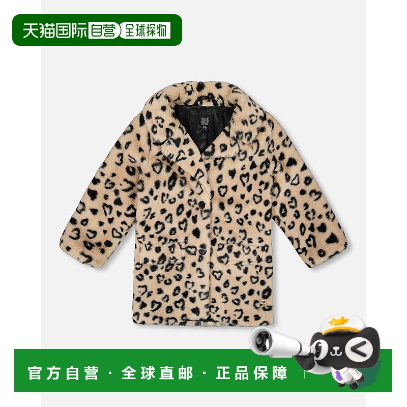 自营deux par deuxPrinted Fake Fur Long Coat Black and Beige