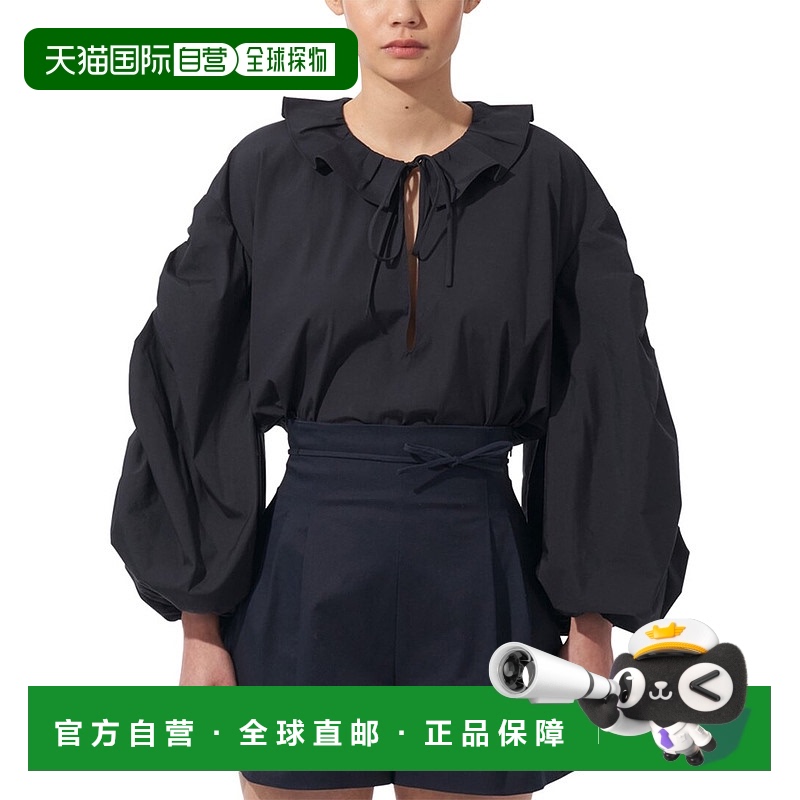 自营 Carolina Herrera领褶边衬衫泡泡袖衬衫-蓝色 美国奥莱直发