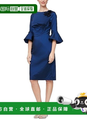 自营 Alex Evenings女式8号蓝色花朵细节3/4钟形袖护套APP1247-蓝