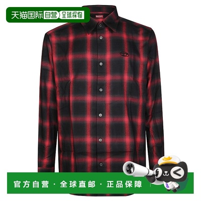 自营dieselButton-Up Shirt With Bold Checkered Pattern - blac