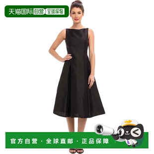 自营Adrianna Papell A-Line Dress Women's Black Pleated Boat