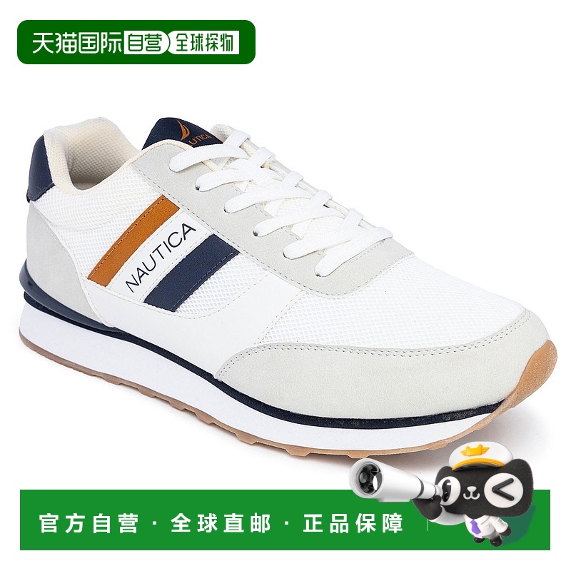 自营 Nautica 男式徽标系带运动鞋 - 亮白色冻粉色 美国奥莱直发