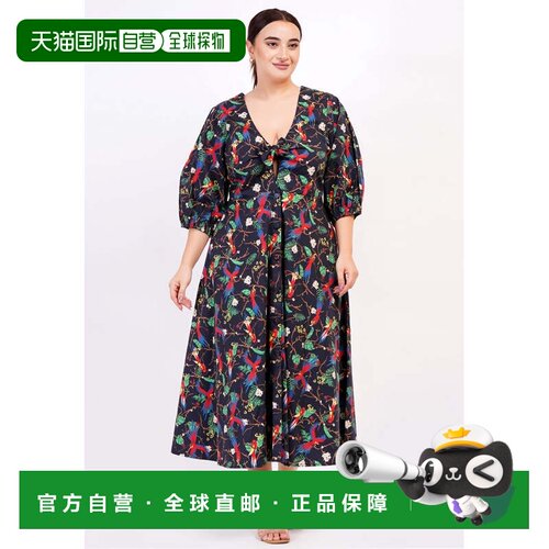 自营leotaAdriana Tie-Front Midi Dress Macaw Print - macaw pr