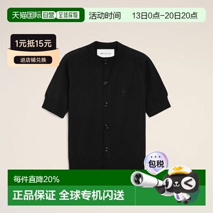 香港直邮Ami Paris 女款爱心徽标圆领刺绣针织短袖 黑色针织衫