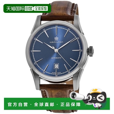自营hamilton汉密尔顿美国经典自由精神汽车蓝色表盘皮革表带男士