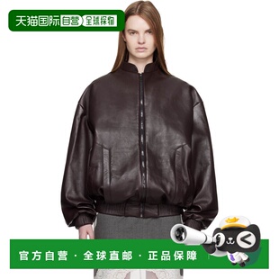 1h可退 香港直邮潮奢 magda butrym 女士 酒红色灯笼袖皮革飞行员