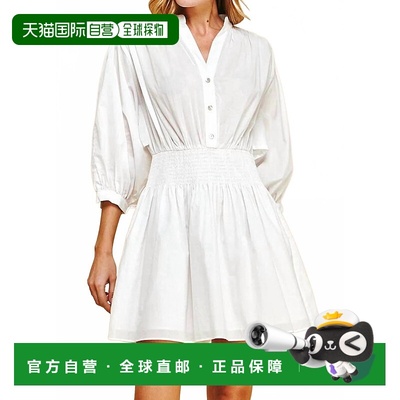 自营 pinchMolly Mandarin领烟熏迷你连衣裙，白色 美国奥莱直发