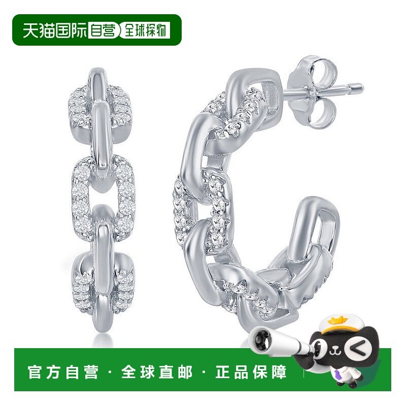 自营 simona925 纯银 18 毫米 CZ 回形针开口圈耳环 - 镀金 - 银