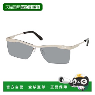 自营 off-white米白色太阳镜矩形半边,银色边框和灰色,带银色镜