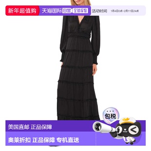 自营CeCe Plisse Ruffle Maxi Dress Women's  Rich Black Balloo
