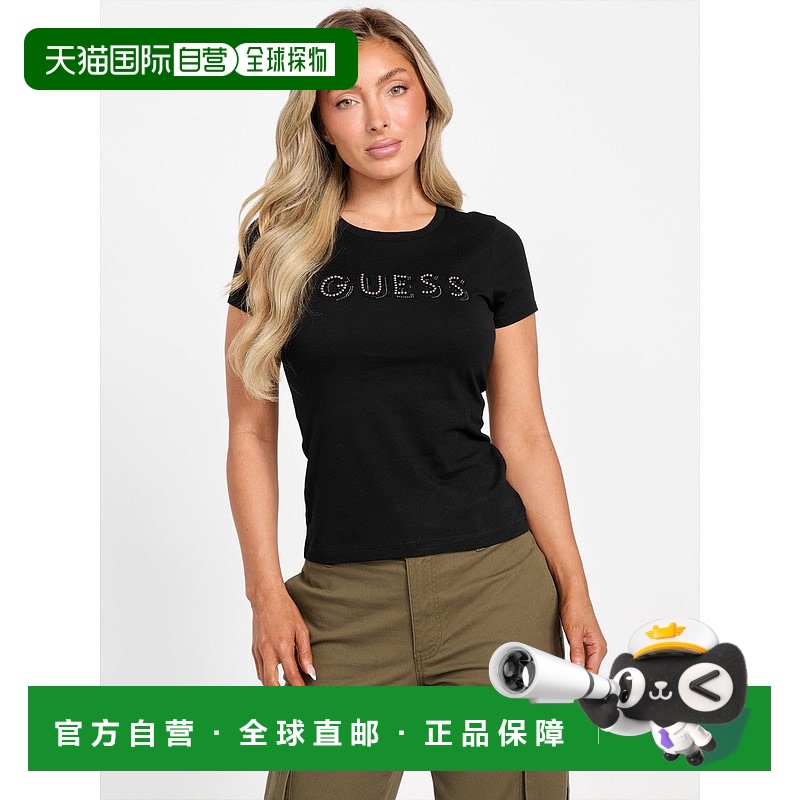 自营 guessEco-Francy标志T恤-黑色 美国奥莱直发新款