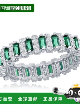 自营 simona 纯银圆形和长方形永恒戒指 - 翡翠 CZ - 绿色 美国奥