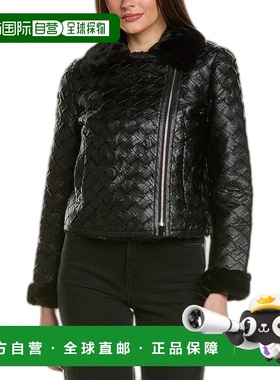 自营 Adrienne Landau 篮织飞行员夹克 - 黑色 皮草 直发美国奥莱