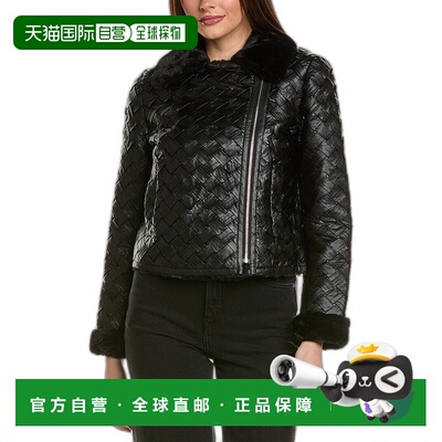自营 Adrienne Landau 篮织飞行员夹克 - 黑色 皮草 直发美国奥莱