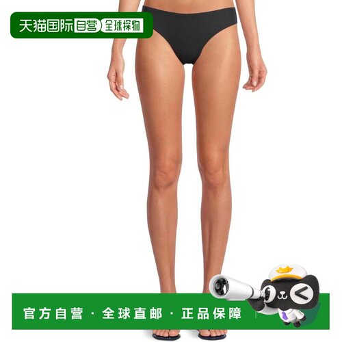 自营Becca Modern Edge American Bottom女式黑色罗纹褶边泳装BUU