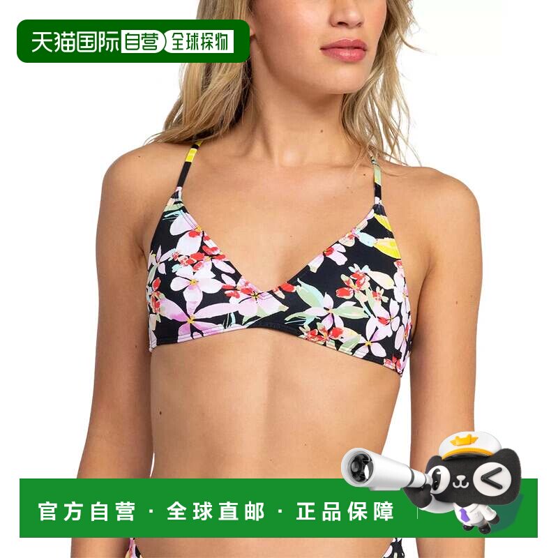 自营Roxy Beach Classics比基尼上衣女式黑色花卉领带背带沙滩GBO