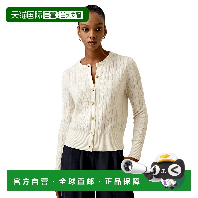 自营lilysilkCable-Knit Cashmere Crewneck Cardigan for Women