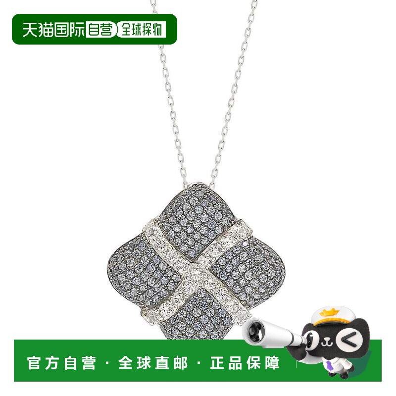 自营Suzy Levian 925 纯银蓝宝石和钻石包裹垫形吊坠 - 蓝色 美国
