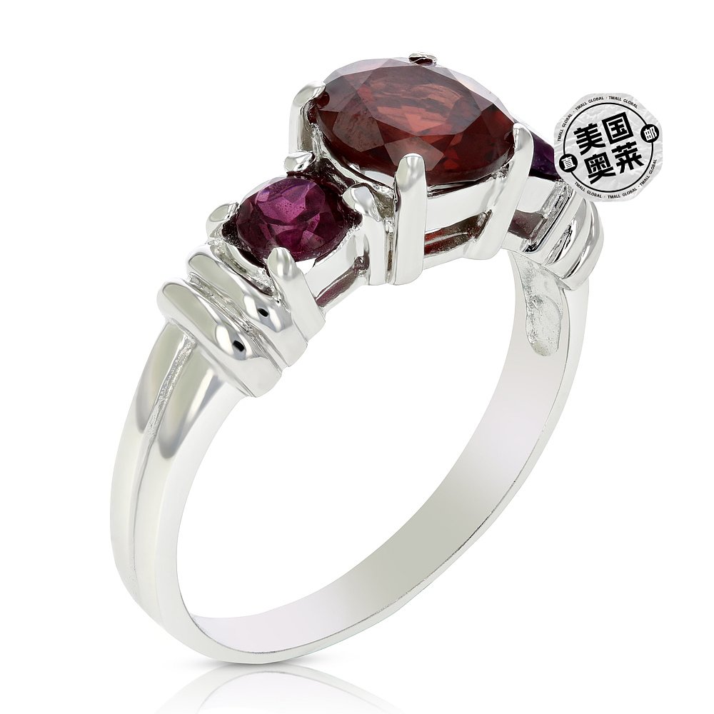 vir jewels 1.20 克拉 3 石榴石戒指 0.925 纯银镀铑圆形 - 银