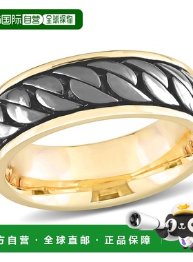 自营 Mimi & Max 罗纹设计男士戒指黑色镀铑纯银黄色镀层 - 黑色