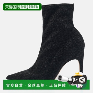 自营Sergio Rossi Black Lurex Fabric Sock Ankle Length Boots