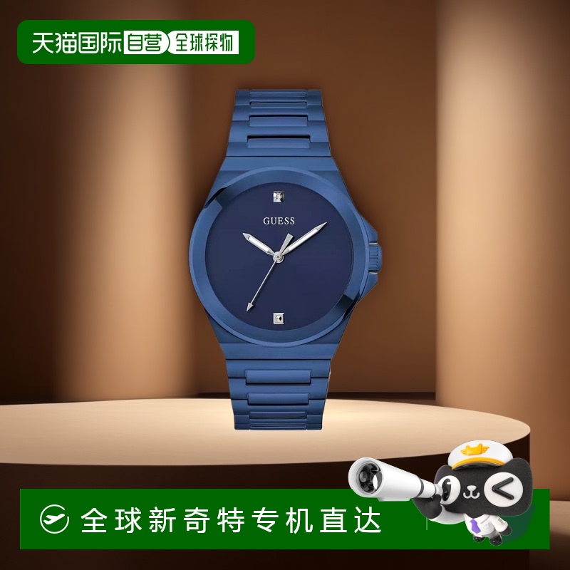 【美国直邮】GUESS 男士蓝色不锈钢模拟手表 44mm 12点钟位置镶嵌