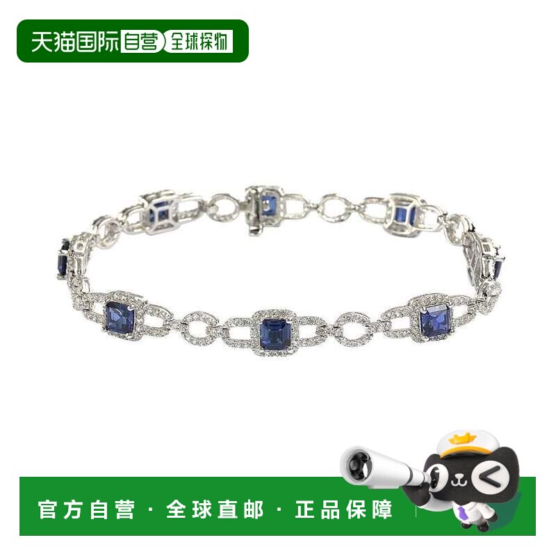自营Suzy Levian 纯银 Asscher 切割蓝宝石和钻石口音网球手链 -图片