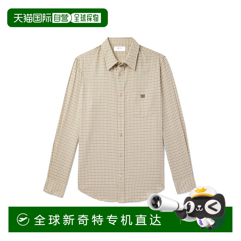 自营 Celine Logo-Embroide Checked Cotton Men's Shirt - beige