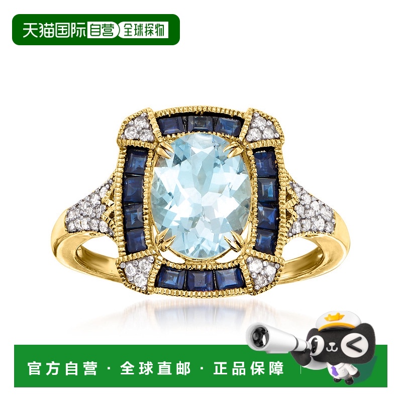 自营 ross-simons罗斯-西蒙斯海蓝宝石和 .蓝宝石戒指。 14kt 黄