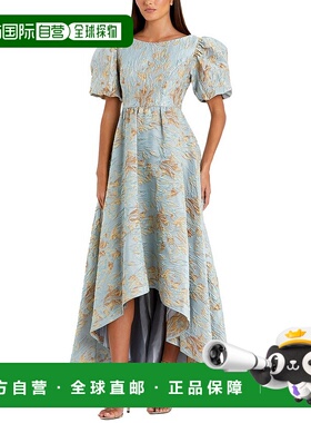 自营 Mac Duggal锦缎泡泡袖高低胸礼服-金属色 美国奥莱直发