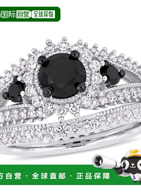自营Mimi & Max 2ct TW Black White Diamond 2-Piece Halo Brida