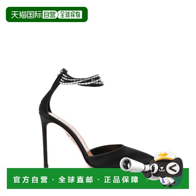 自营aquazzuraPointed Toe Black Satin Ankle Strap Pumps - bla
