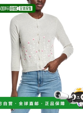 自营 autumn cashmere秋季羊绒刺绣花朵羊绒开衫-灰色 美国奥莱直