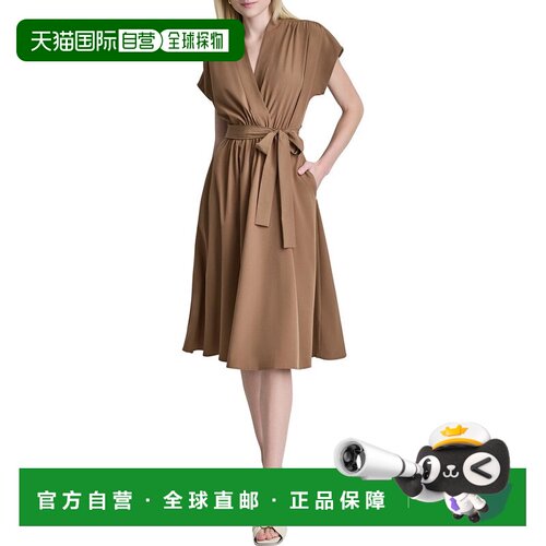 自营DKNY人造裹身中长款连衣裙-白色 美国奥莱直发