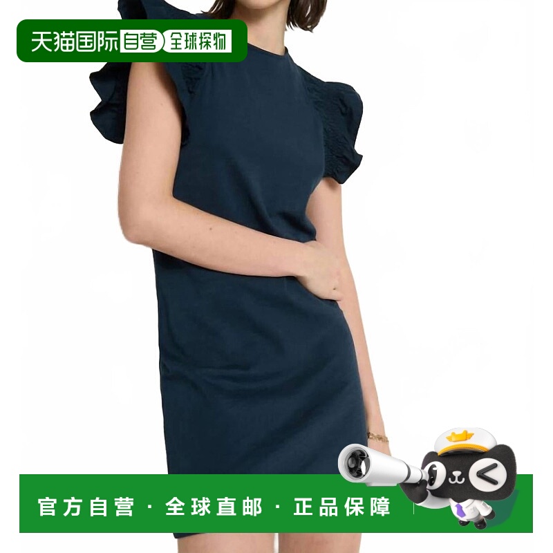 自营nation ltdEllis褶边袖迷你海军蓝连衣裙-海军蓝 美国奥莱直