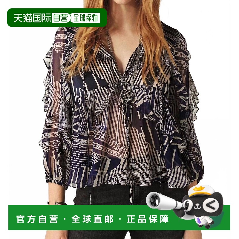 自营ba&shAngela 3/4 Sleeves Blouse In Blue - blue 美国奥莱直