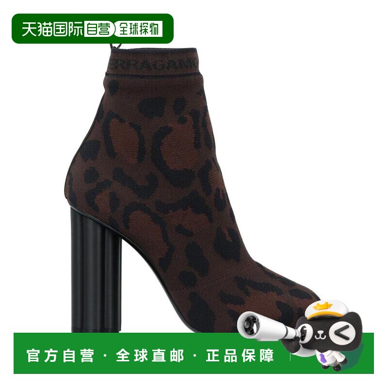 1h可退 【美国直邮】菲拉格慕女靴 豹纹印花圆头时装靴 意大利制
