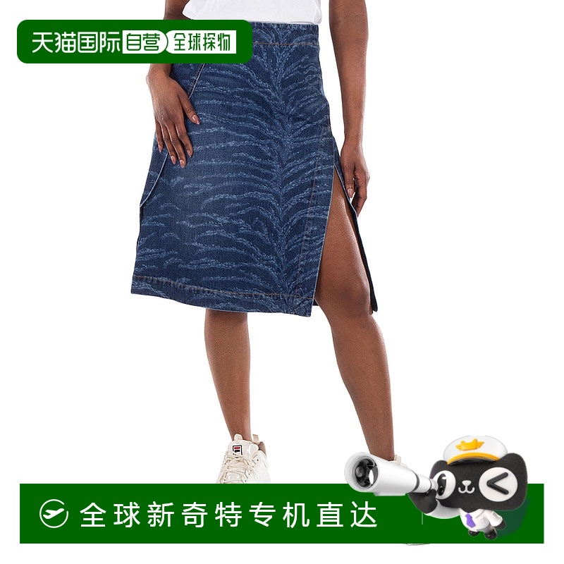 自营 Stella McCartney虎纹高腰牛仔迷笛裙-蓝色复古牛仔 【美国