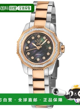 自营GV2女式皮质316L不锈钢表壳，黑色MOP表盘，双色SS/IPYG手镯-