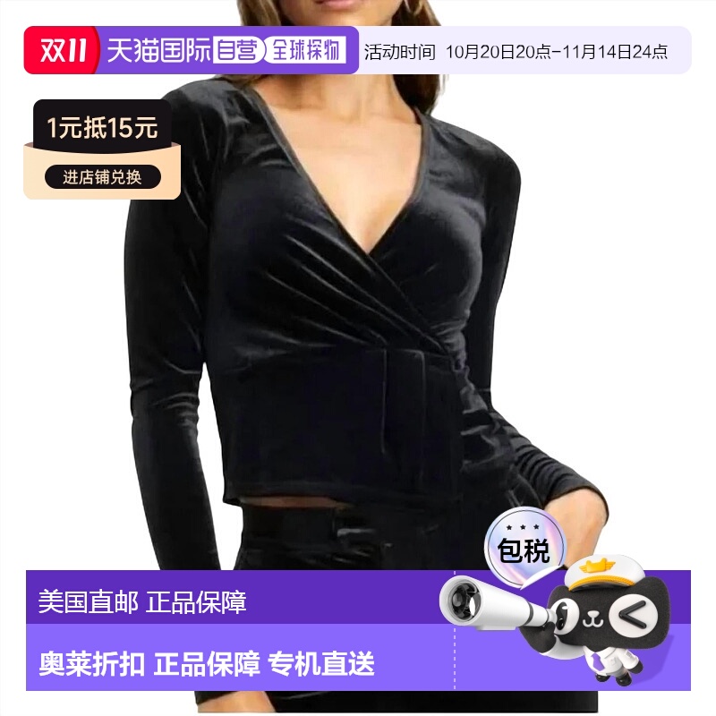 自营 good american天鹅绒长袖裹身上衣 黑色 001 - black001 美
