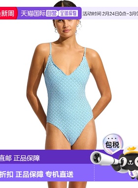 自营Seafolly Daydreamer Swimsuit Women Powder Blue Stretch V