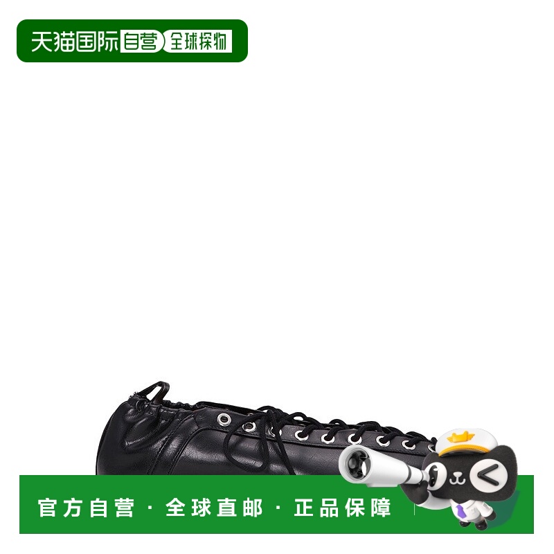 自营ganni网眼系带芭蕾舞平底鞋，带皱纹Oleatex饰面-黑色 美国奥