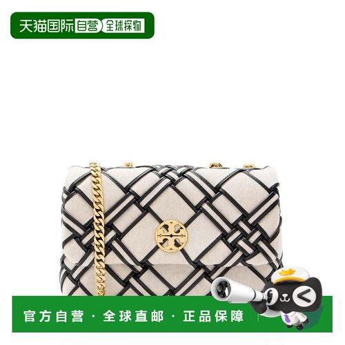 自营Tory Burch Woven Canvas Leather Kira Small Shoulder Bag