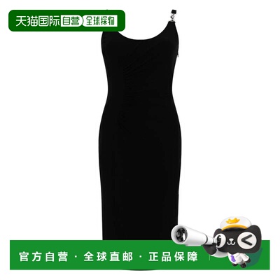 自营versaceNeutrals Ruched Scoop领粘胶中长款连衣裙-黑色 美国
