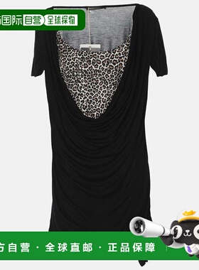 自营Marina Rinaldi Black Jersey Leopard Print Tops - black