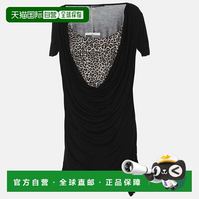 自营Marina Rinaldi Black Jersey Leopard Print Tops - black
