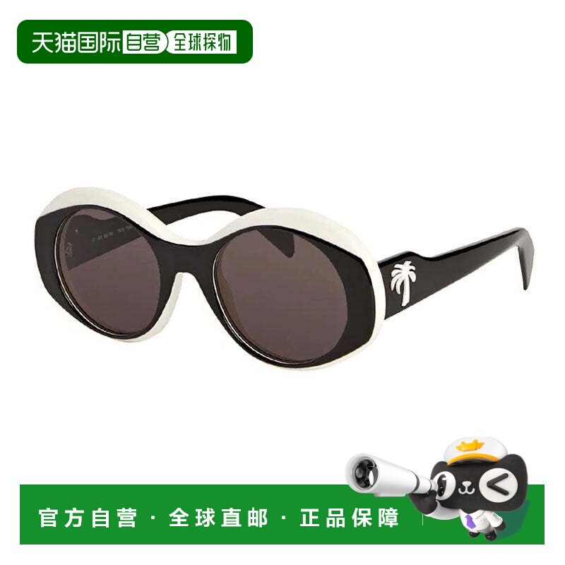 自营palm angels棕榈天使太阳镜圆形全边，黑色/白色框架和灰色镜