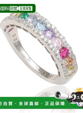 自营 Suzy Levian 纯银彩虹方晶锆石永恒半指环 - 多色 美国奥莱