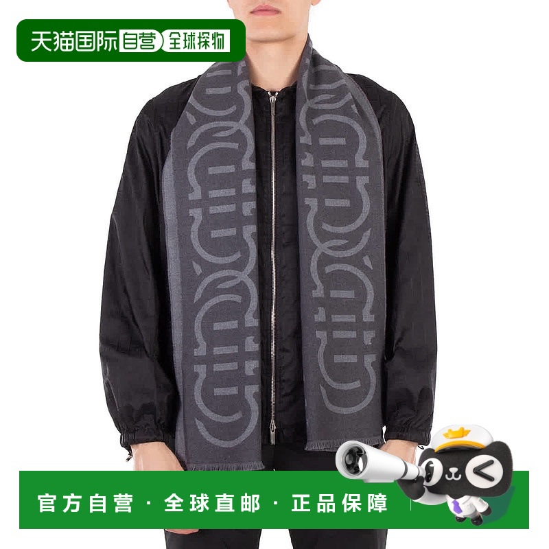 自营 salvatore ferragamo菲拉格慕标志印花羊毛围巾-灰色 美国奥