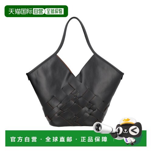 自营hereu黑色编织小牛皮肩包-黑色 美国奥莱直发